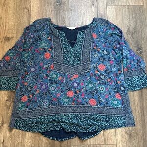 Lucky Brand Women’s Floral Patterned Blouse, Bohemian, Artsy, Lightweight, 2X